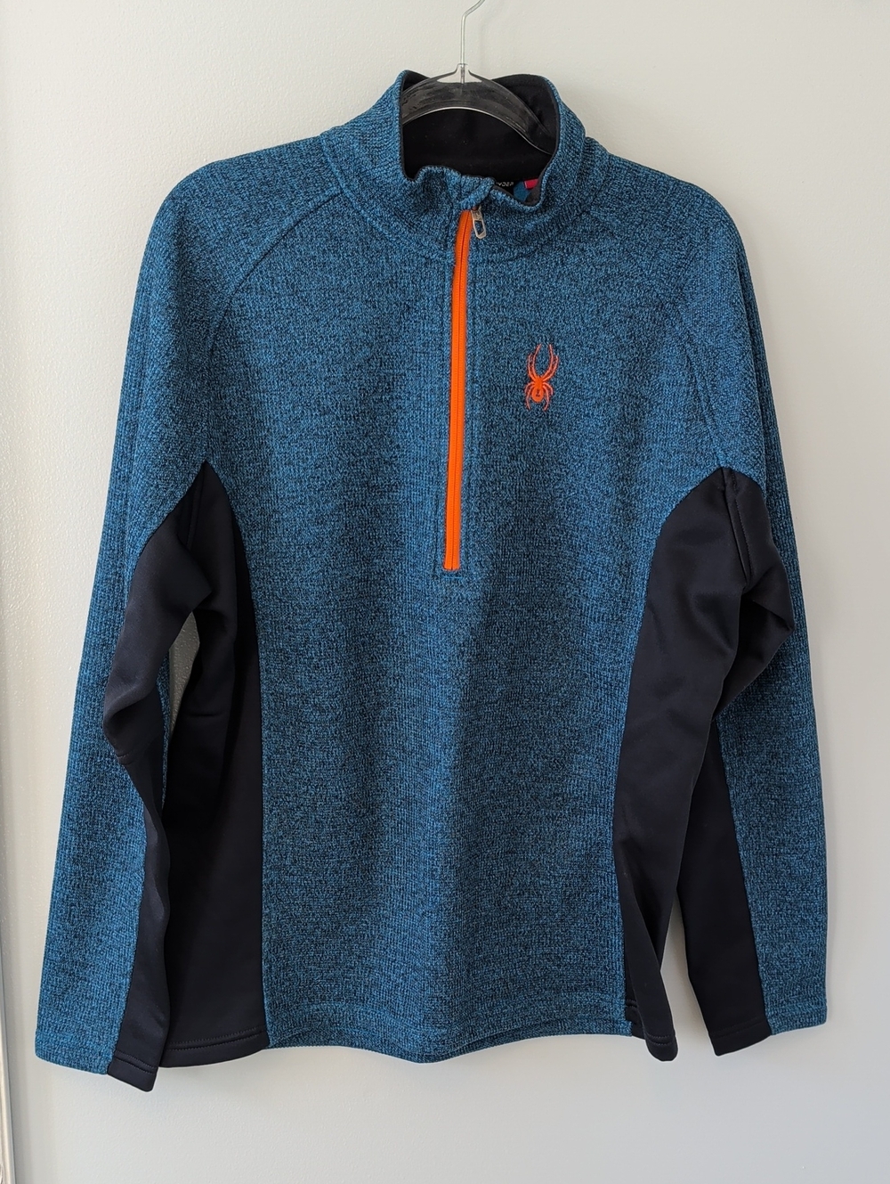 Spyder Blue Half-Zip Performance Sweater with Orange Trim L